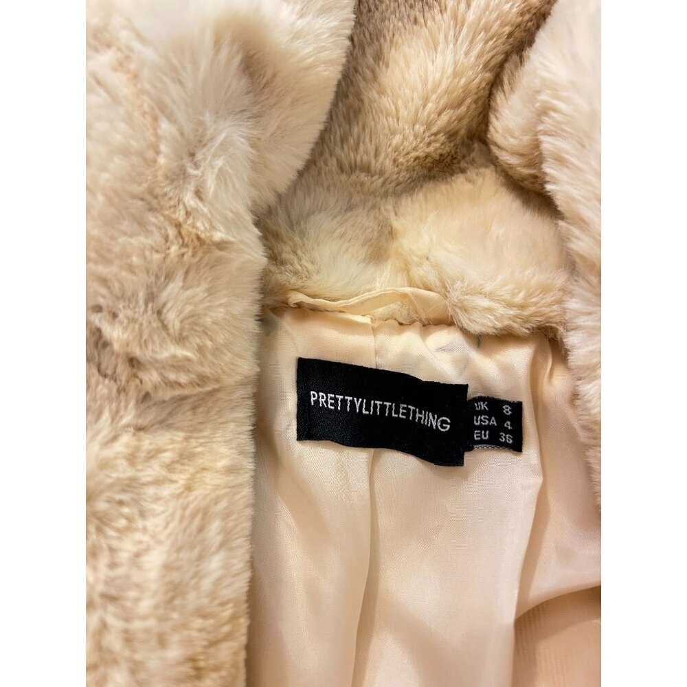 PrettyLittleThing Cream Faux Fur Long Coat - Picture 7 of 8